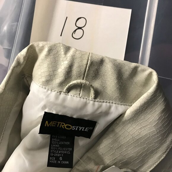 Leather Blazer Womens 6 Green Croc-Embossed One Button Ltweight Y2K Metrostyle - Picture 10 of 11